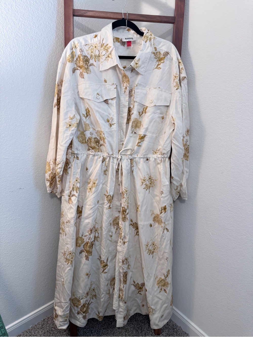 Woolrich for Target Cream Maxi Shirt Dress with Gold Floral Print